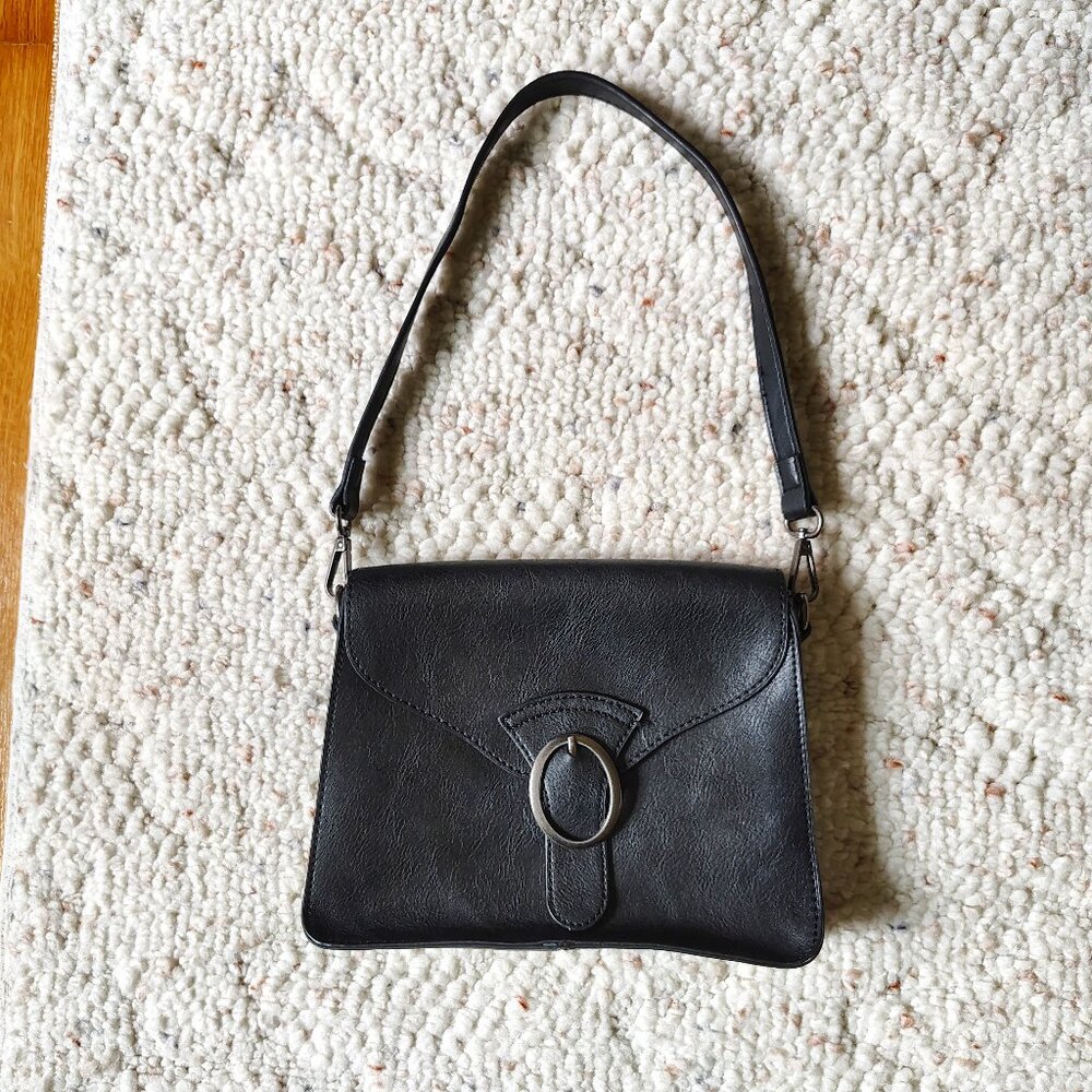 Joy Susan Black Shoulder Bag Gray Metal Hardware